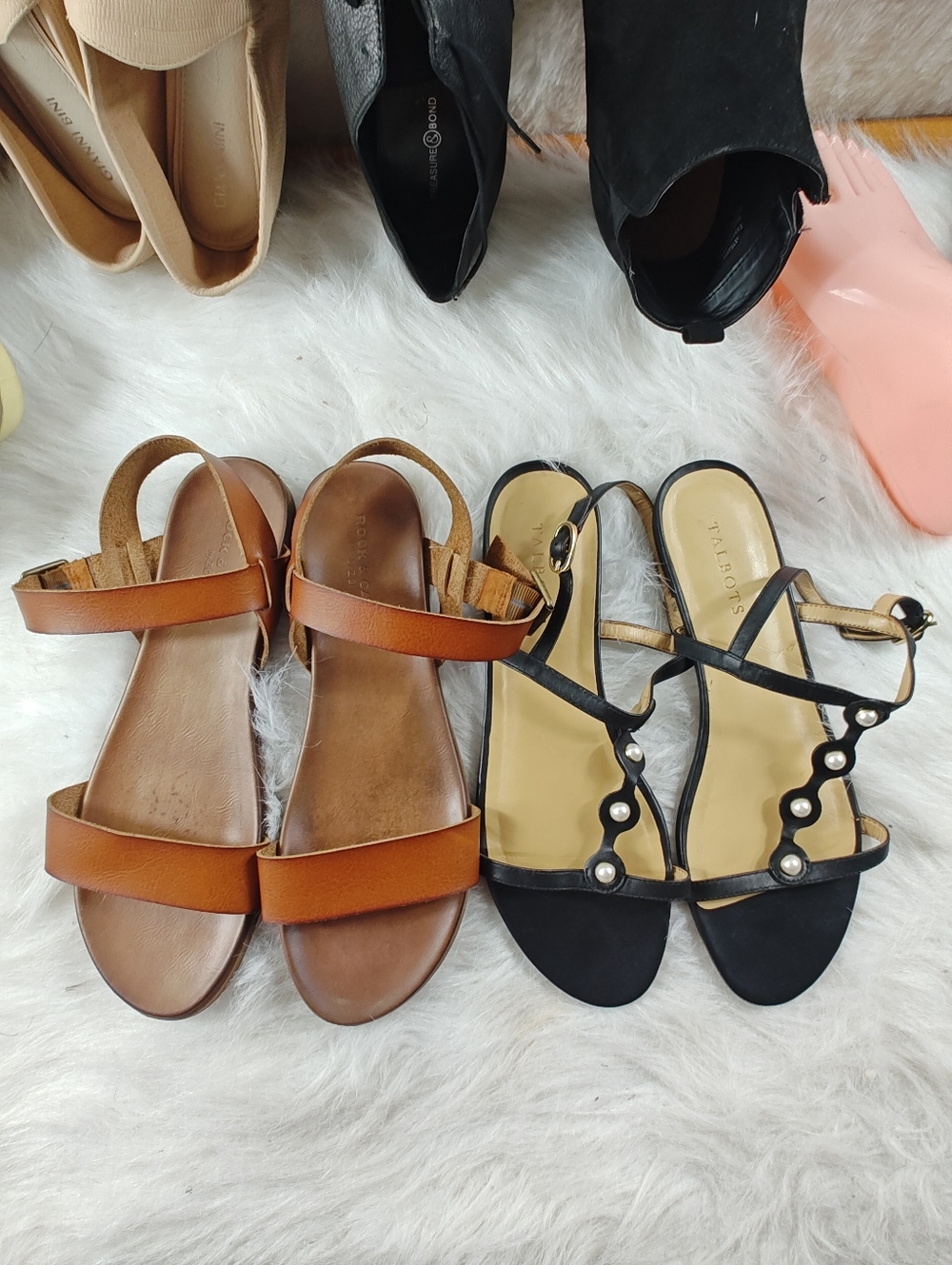 Talbots Black Patent Strappy Slingback Sandals + Rock & Candy Brown Sandal Sz 10
